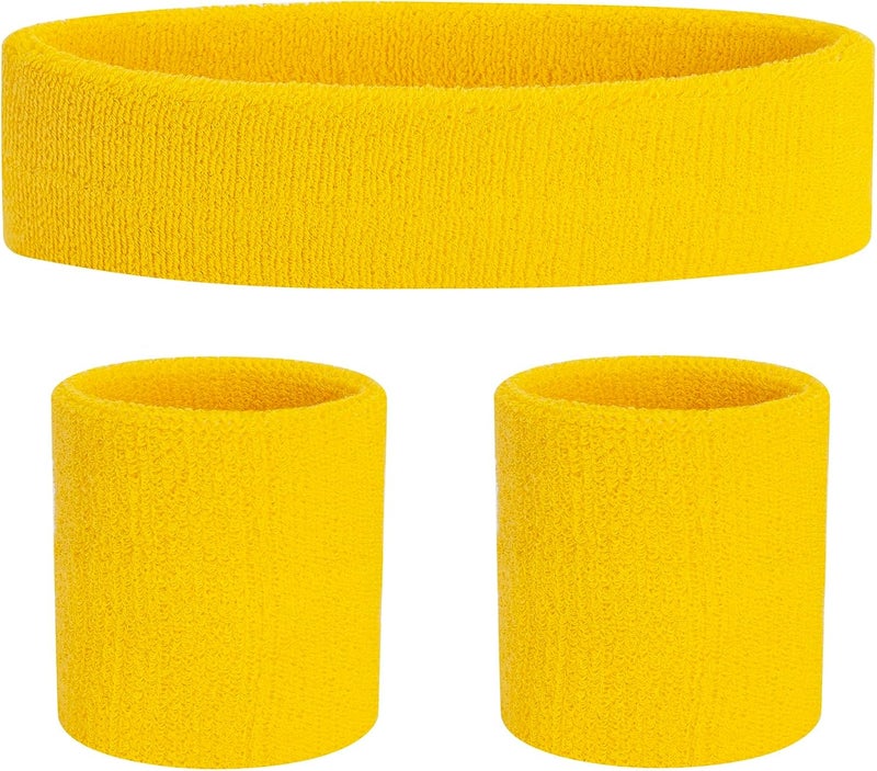 FACATH Sweatbands Headband and Wrist Set, Cotton Sweat Band for Athletic Men and Women, Sweatbands Sports Headbands for Working Out, Running, Basketball, Tennis, Yoga - Image 1